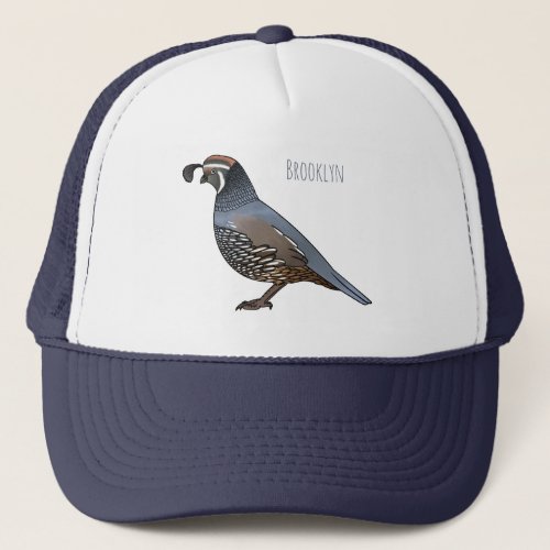 California quail bird cartoon illustration   trucker hat