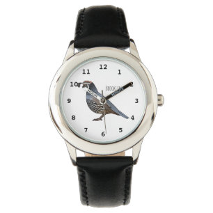 California quail bird cartoon illustration watch