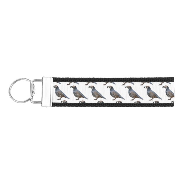 California quail bird cartoon illustration  wrist keychain (Keys on Left)