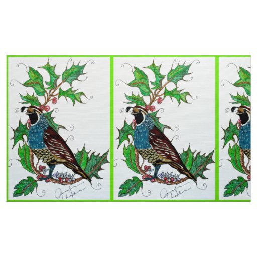 California Quail in Holly Fabric