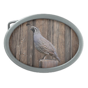 CALIFORNIA QUAIL ON BARNBOARD BELT BUCKLE
