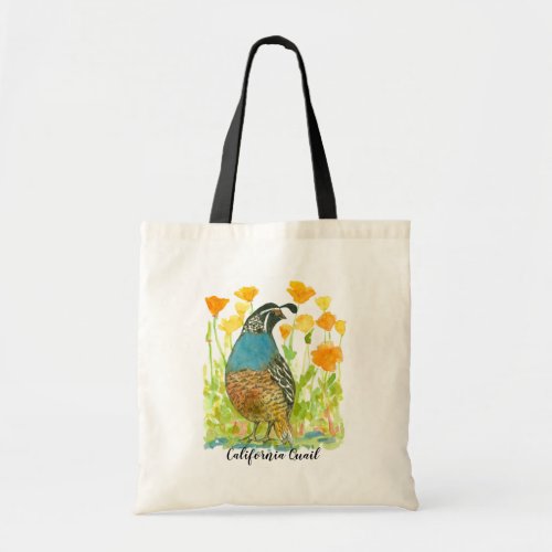 California Quail Poppy Flowers State Symbols Tote Bag