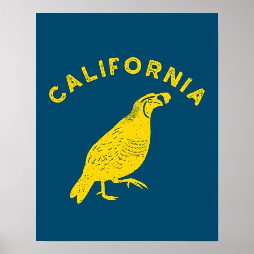 California Quail State Bird Blue and Yellow Poster