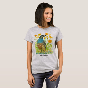 California Quail State Bird Orange Poppies T-Shirt