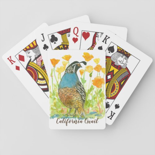 California Quail State Bird Poppy Flowers Poker Cards