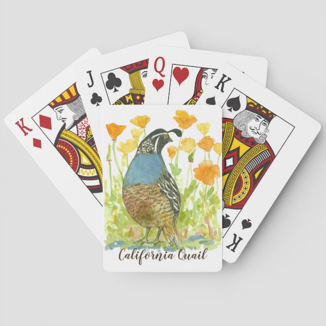 California Quail State Bird Poppy Flowers Poker Cards (Back)