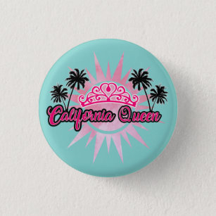 California Queen Sun Flowers Ocean Palm Trees Button