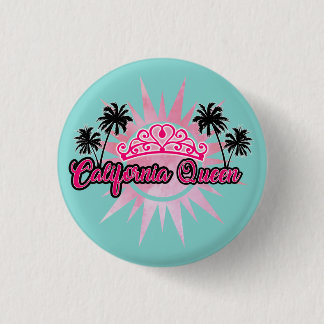 California Queen Sun Flowers Ocean Palm Trees Button