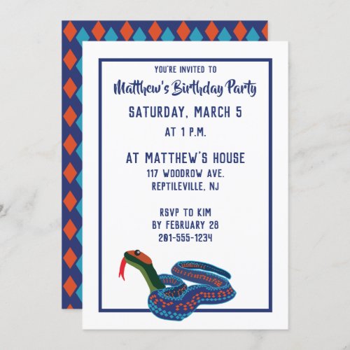 California Red Sided Garter Snake Birthday Party Invitation