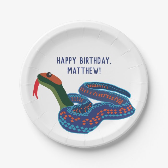 California Red-Sided Garter Snake Birthday Party Paper Plates (Front)