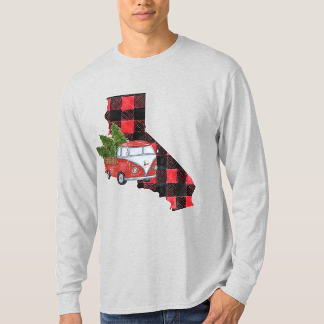 California Red Truck Christmas Tree Long Sleeve T-Shirt (Front)