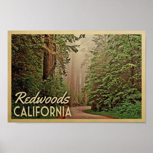 California Redwoods National Park Vintage Travel Poster