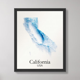 California Relief Map - Bleu Topography Map  Framed Art