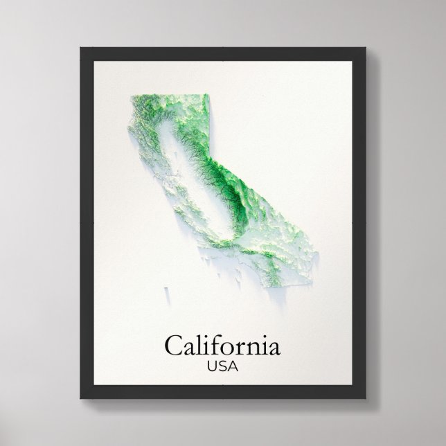 California Relief Map - Green Topography Map Framed Art (Framed Front)