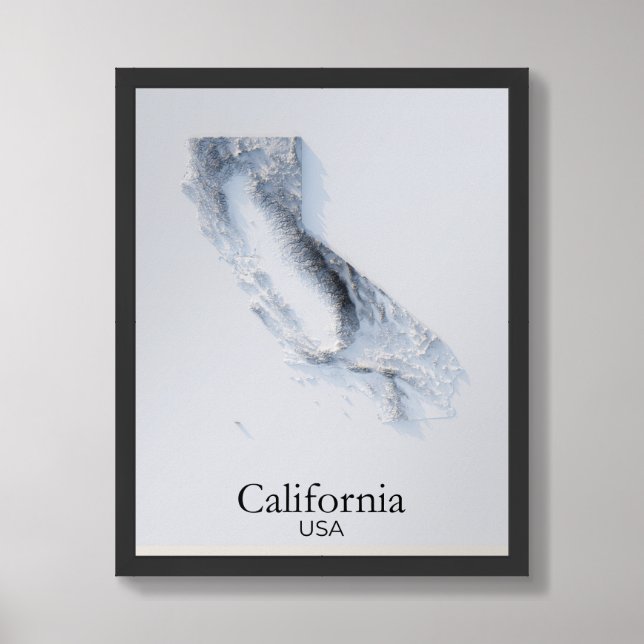 California Relief Map - Grey Geographic Map Framed Art (Framed Front)