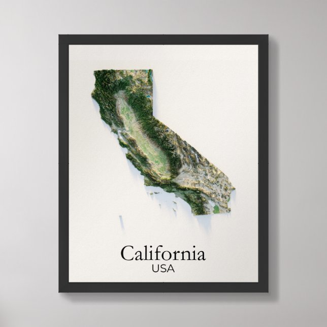 California Relief Map - Real Geographic Map  Framed Art (Framed Front)