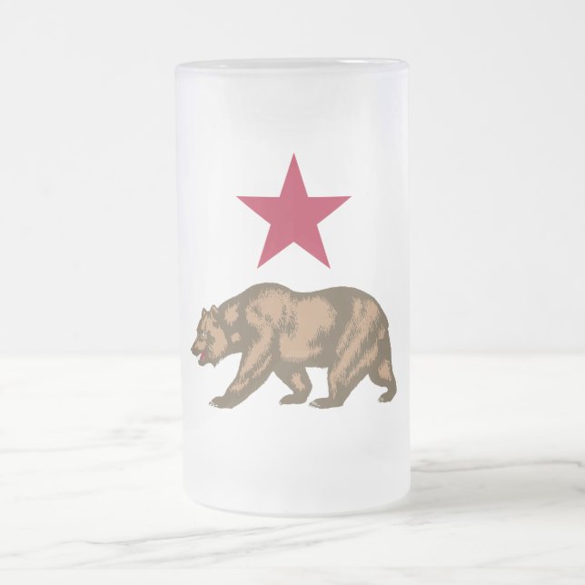 California Republic Bear and Star Frosted Glass Beer Mug (Center)