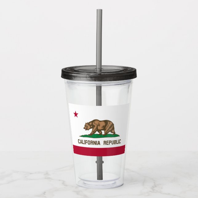 California Republic Bear Flag: Cali Golden State Acrylic Tumbler (Front)