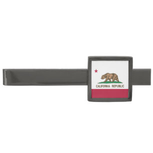 California Republic Bear Flag: Cali Golden State Gunmetal Finish Tie Bar