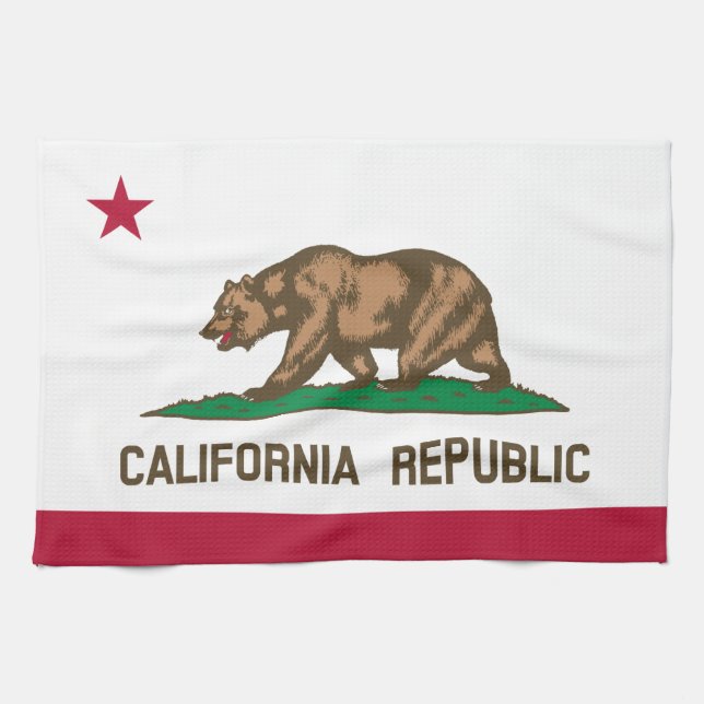 California Republic Bear Flag: Cali Golden State Kitchen Towel (Horizontal)