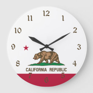 California Republic Bear Flag: Cali Golden State Large Clock