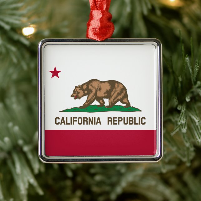 California Republic Bear Flag: Cali Golden State Metal Ornament (Tree)
