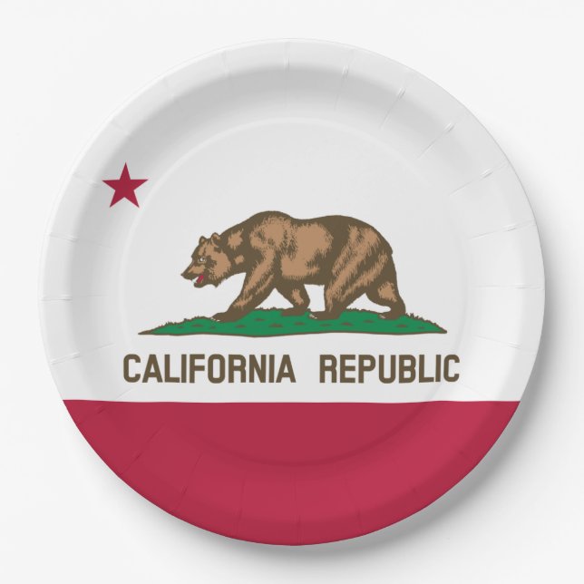 California Republic Bear Flag: Cali Golden State Paper Plates (Front)