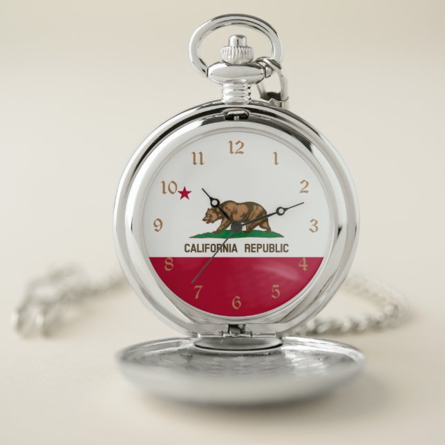 California Republic Bear Flag: Cali Golden State Pocket Watch (Inside)
