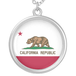 California Republic Bear Flag: Cali Golden State Silver Plated Necklace