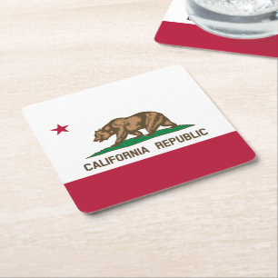 California Republic Bear Flag: Cali Golden State Square Paper Coaster