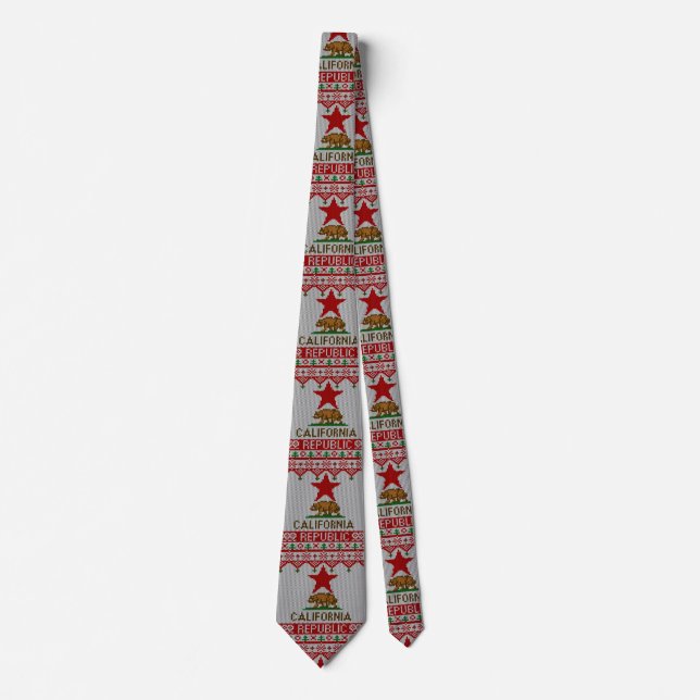 California Republic Bear on Christmas Ugly Sweater Neck Tie (Front)