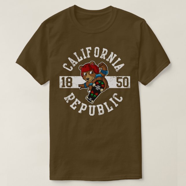 California Republic Bear Skater Skateboard T-Shirt (Design Front)