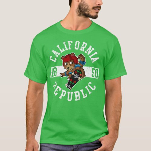 California Republic Bear Skater Skateboard T_Shirt