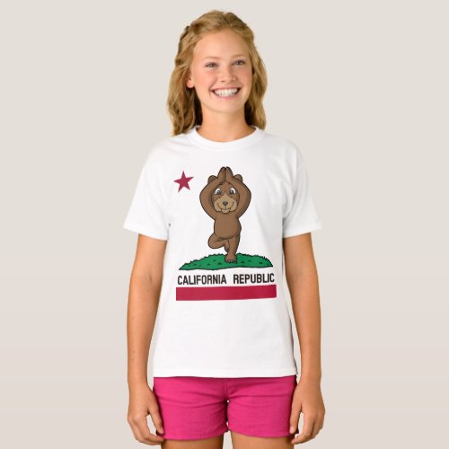 California Republic Bear Yoga Tree Pose Flag T_Shirt