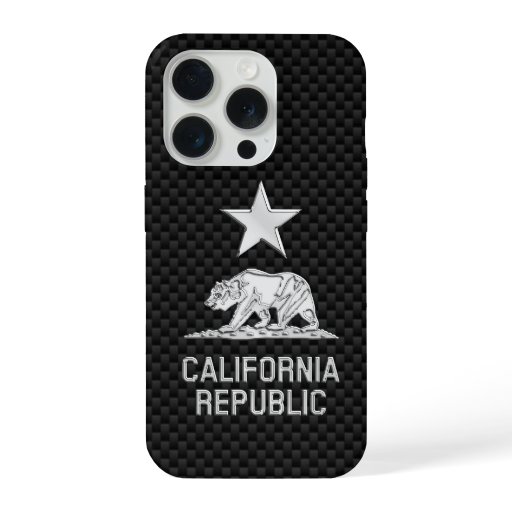 CALIFORNIA REPUBLIC Chrome on Carbon Fibre Print iPhone 15 Pro Case