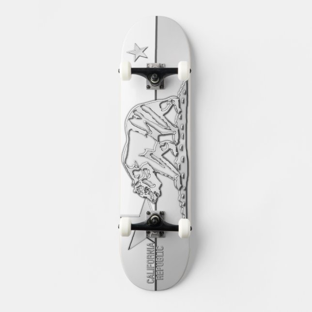 CALIFORNIA REPUBLIC Chrome on White Fitted Designs Skateboard Deck (Front)