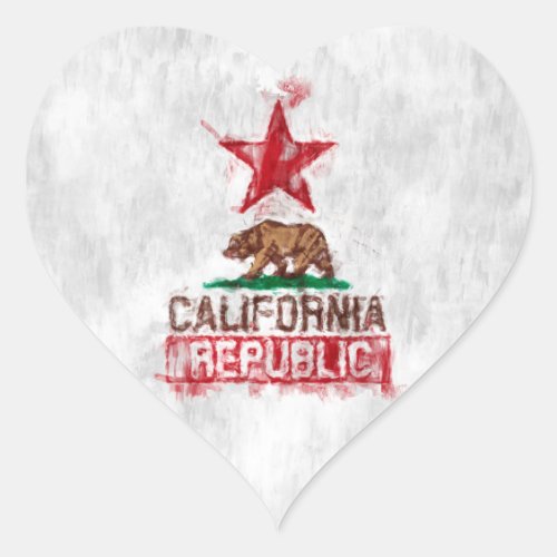 California Republic Flag Bear in Paint Style Decor Heart Sticker