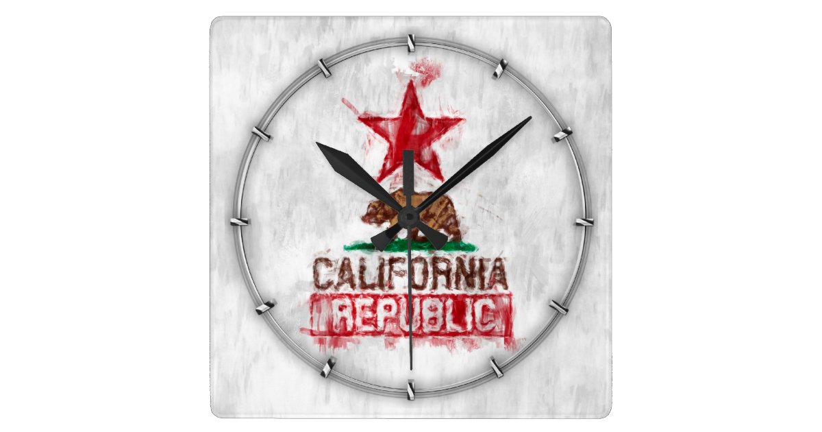 California Republic Flag Bear In Paint Style Decor Square Wall Clock