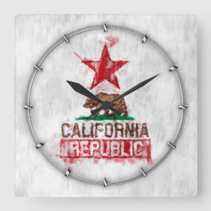 California Republic Flag Bear in Paint Style Decor Square Wall Clock