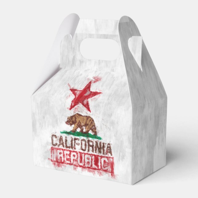 California Republic Flag Bear in Painterly Decor Favor Boxes (Front Side)