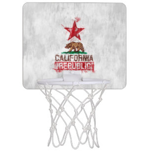 California Republic Flag Bear in Painterly Decor Mini Basketball Hoop