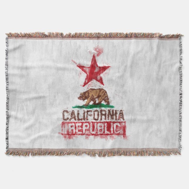 California Republic Flag Bear in Painterly Decor Throw Blanket (Front)