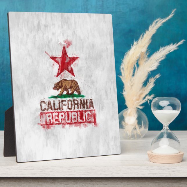 California Republic Flag Bear in Painterly Style Plaque (Side)