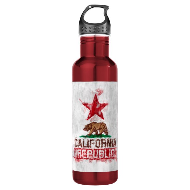 California Republic Flag Bear in Painterly Style Water Bottle (Front)