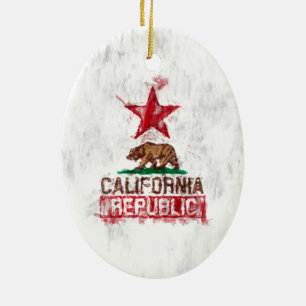 California Republic Flag Bear Painting Style Decor Ceramic Ornament