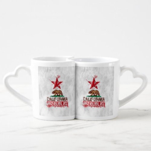 California Republic Flag Bear Painting Style Decor Coffee Mug Set