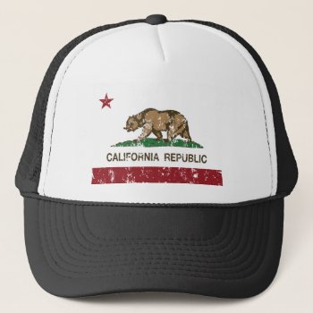 California Republic Flag Distressed Look Trucker Hat by CaliforniaFlag at Zazzle