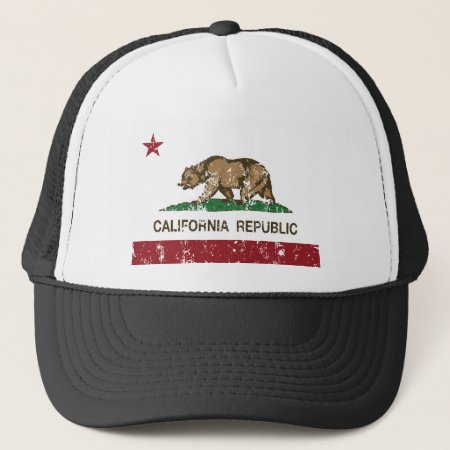 California Republic Flag Distressed Look Trucker Hat