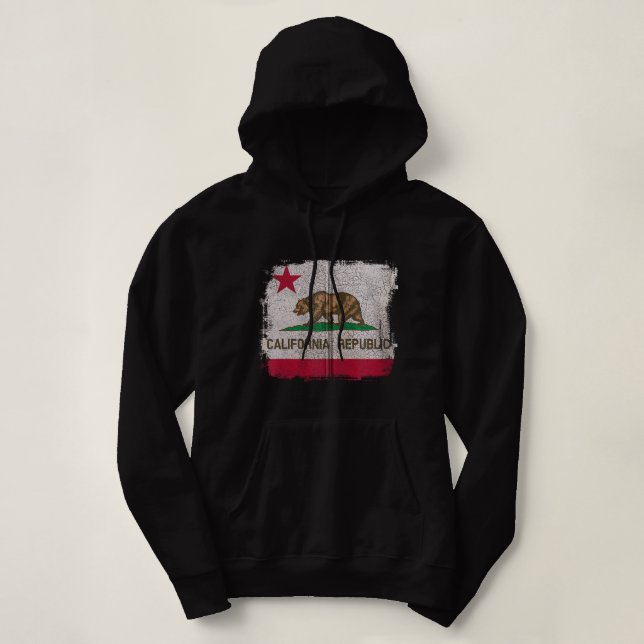 California Republic Flag Distressed Souvenir Bear  Hoodie (Design Front)