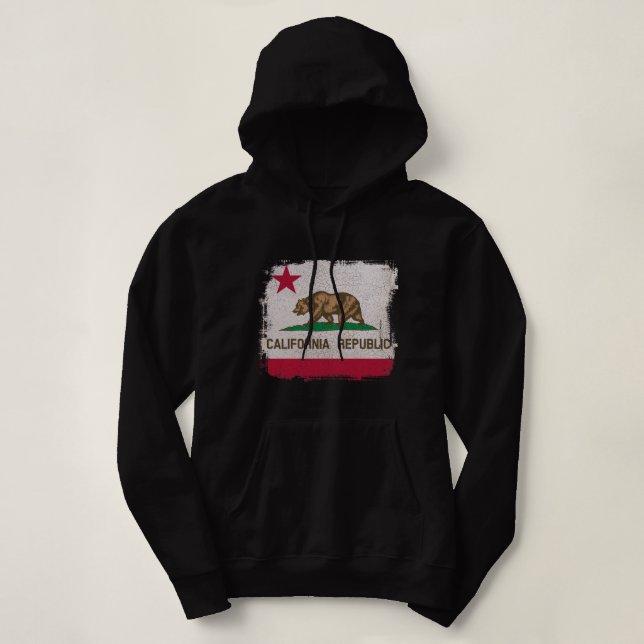 California Republic Flag Distressed Souvenir Bear  Hoodie (Design Front)